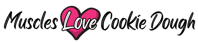 Text: Muscles love cookie dough with a heart